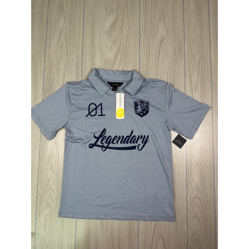 01 Algo‎ Boys Kids Performance Mesh Soccer Jersey Polo Size M Blue Stitch Fix